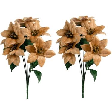 Imagem de Jogo 2 Buquês Mini Bico de Papagaio Natal Veludo Champanhe 5 Flores - Magizi