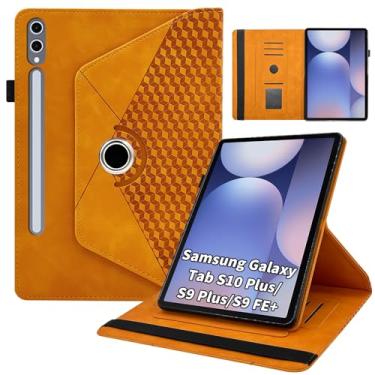 Imagem de Kitzomi Capa para Samsung Galaxy Tab S10 Plus 2024/ S9 FE Plus 5G 12,4 polegadas 2023 com bolso giratório de 360° multi-ângulo capa protetora de couro PU despertar/hibernar automaticamente, laranja