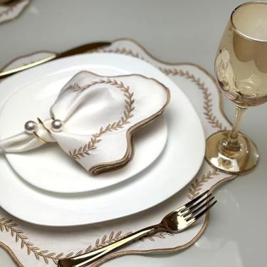 Imagem de Kit Jogo Americano Sousplat Bordado Suplat de Mesa Posta Redondo/Retangular e Guardanapos (Paris Marfim, Mesa 4 Lugares (8 Peças))