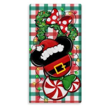 Imagem de Croar Toalha de prato de cozinha de Papai Noel, guirlanda de Natal, hortelã-pimenta, doces, toalha de mão, pano de cozimento, buffalo, xadrez, casa de fazenda, inverno, férias, decoração de casa, 45 x