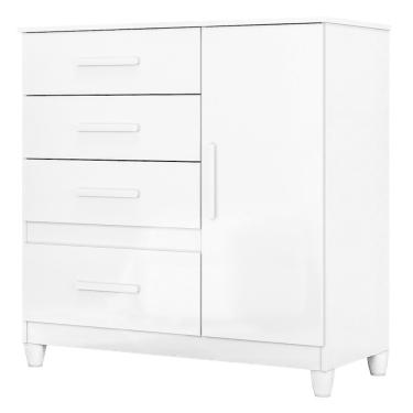 Imagem de Comoda Venus 4 Gavetas 1 Porta Com Pes 98 Cm Branco Flex Moval Branco Flex