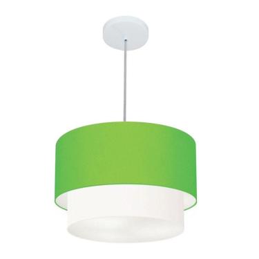 Imagem de Lustres Pendentes Duplo Cilíndrico Vivare Md-4350 Cúpula Em Tecido 45x40cm - Bivolt Verde-limão-branco 127/220v