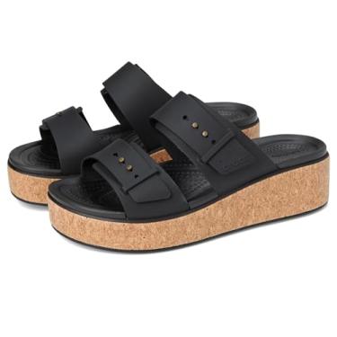 Imagem de Crocs Sandálias femininas com fivela de cortiça Brooklyn, Preto, 39