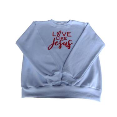 Imagem de Blusa sem Capuz Gola Careca Love Like Jesus Quentinha - LGAMN, Branco,
