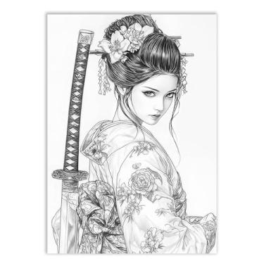 Imagem de Placa Decorativa Gueixa Espada Ilustração Desenho Anime Manga Decoração Poster Quarto Sala