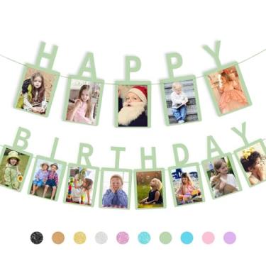Imagem de RCHBUDI Banner de foto de aniversário e moldura para fotos adequado para decoração de festa de aniversário de crianças e adultos fundo verde bebê