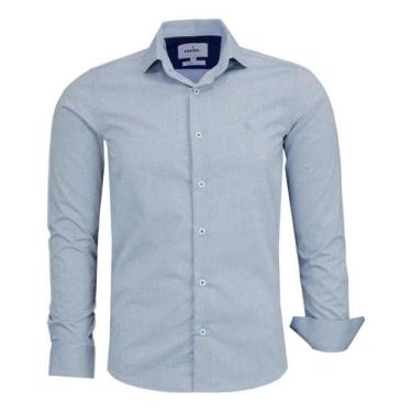 Imagem de Camisa Social Mesclado Amil Slim Manga Longa Elastano 1875, Azul, Escu