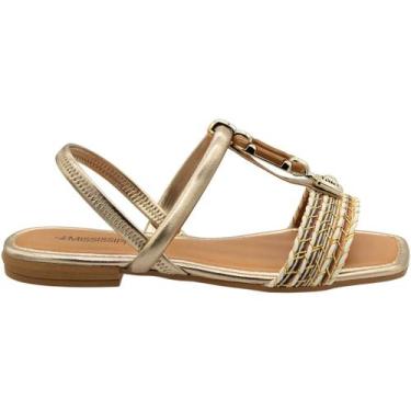 Imagem de Sandália Rasteira Mississipi Tira Tramada Adornada Feminina, Dourado, 