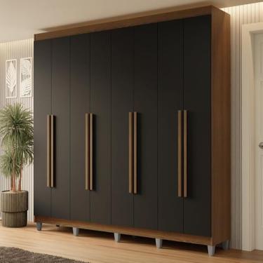 Imagem de Guarda-roupa Casal com Pés 8 Portas Batentes Rustic/preto/rustic Netuno Madesa