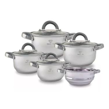 Imagem de Jogo de Panelas Inox 19 Peças com Fundo Triplo Resistente Conjunto de Panelas Talheres e Acessórios