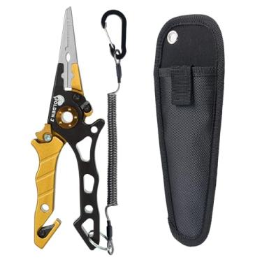Imagem de Alicate de pesca dourado, alumínio preto e dourado, lâmina de aço inoxidável