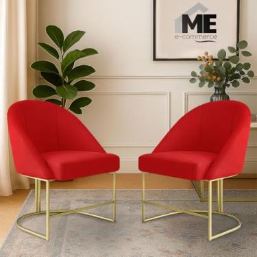 Imagem de KIT 2 Banqueta Poltrona Lua Penteadeira E Salão Com Base Metálica (vermelho)