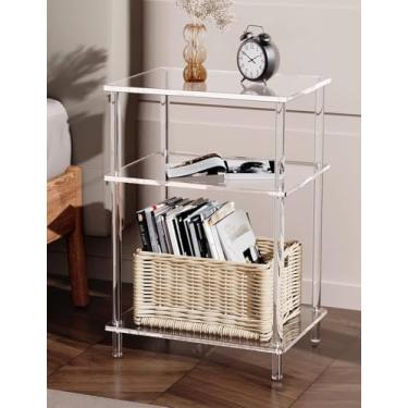 Imagem de Mesa lateral de acrílico transparente com 3 camadas para sala de estar, escritório, corredor, quarto, mesa de cabeceira pequena