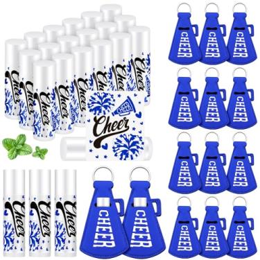 Imagem de Swiffen 18 conjuntos de protetores labiais naturais a granel e porta-batons hidratantes, conjunto de chaveiros, presente para equipe, adolescentes, meninas, meninos, festa esportiva (Blue Cheer)