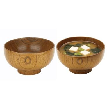 Imagem de JapanBargain, Conjunto de 2 tigelas de madeira, tigelas de sopa de arroz e missô japonesas de madeira natural, tigelas de lanche de salada marrom rústica de 12 cm para casa ou restaurante