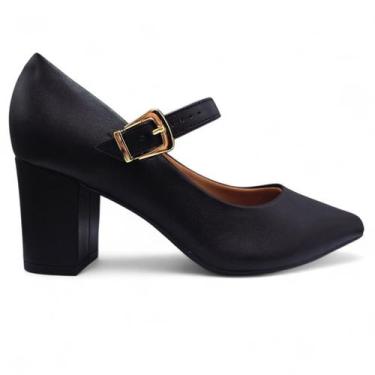 Imagem de Sapato Scarpin Boneca Vizzano Salto Bloco Elegância Conforto, Preto, 3