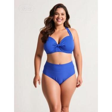 Imagem de Trio De Biquini Plus Size Bojo Sustentação Saida Praia - LARMAR, Azul,