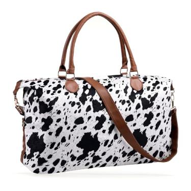 Imagem de Bolsa de viagem para o fim de semana, grande estampa asteca, mala de mão com alça de ombro, presentes de estilo ocidental para mulheres, Vaca, Clássico