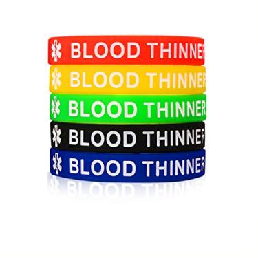 Imagem de Chien Pacote com 5 pulseiras de silicone para homens e mulheres com alertas médicos de cores variadas tipo 1/2 Diabetes, Blood Thinner
