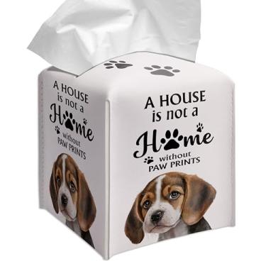 Imagem de Grace Yonks Linda capa quadrada de caixa de lenços Beagle, estojo de cubo de cachorro Beagle para lenços faciais, couro PU de 13,2 cm (027)