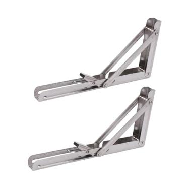Imagem de Generic 2x Suportes dobráveis ​​para mesa, dobradiças de aço inoxidável, resistente, suporte triangular para prateleira, faça você mesmo, para casa, cozinha, 10 Inch