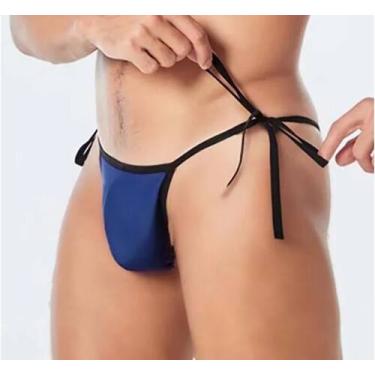 Imagem de Cueca Fio Dental Masculina Jockstrap Thong Tanga Azul com Amarração La