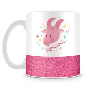 Imagem de Caneca de Porcelana Base Glitter Rosa com Estampa do Signo Capricórnio