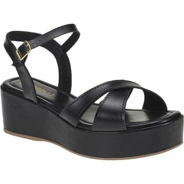Imagem de Sandália Anabela Feminina Plataforma Média Confortável - LAZZLU, Preto