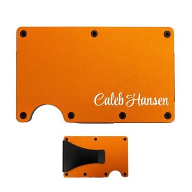 Imagem de Sandpiper Ink Carteira de metal personalizada – Carteira fina de alumínio gravada personalizada com clipe para dinheiro | Suporte para cartão de crédito com bloqueio RFID | padrinhos, aniversário ou