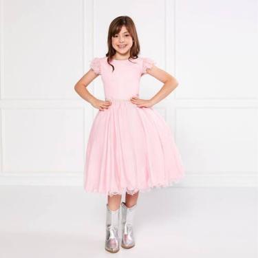 Imagem de Vestido Glitter Rosa Manga Godê De Festa Infantil Rodado - JL Kids, 06