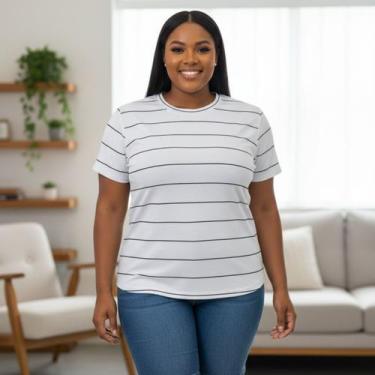 Imagem de Blusa Feminina Listrada Básica Modal Canelada Viscose Tendência Verão 