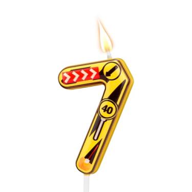 Imagem de Vela de aniversário de construção, velas com números de feliz aniversário, topo de bolo para decoração de festa de aniversário com tema de construção (número 7)