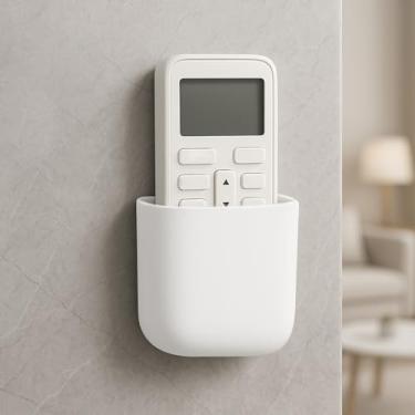 Imagem de Suporte de controle remoto montado na parede caixa de armazenamento autoadesiva para parede ao lado de telefones de mesa, itens pequenos, porta-canetas, organizador (branco)
