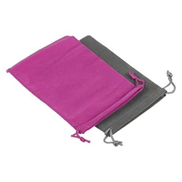 Imagem de Sacos de presente com cordão de 18 x 12 cm, 2 peças, bolsa de armazenamento de pano de flanela macia para joias, óculos, casamento, cinza, rosa e vermelha