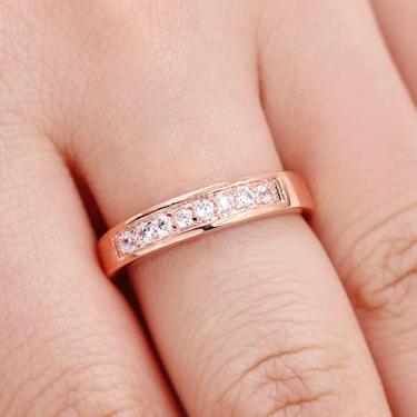 Imagem de Anel feminino de zircônia cúbica meia eternidade banhado a platina para mulheres, aniversário, casamento, dia dos namorados, joias J294, Latão Zircônia cúbica, Sem pedra preciosa