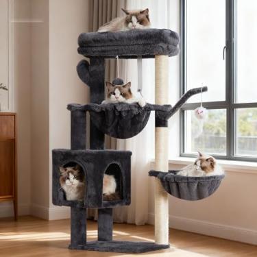 Imagem de Heybly Árvore para gatos, condomínio de torre de 100 cm com poste para arranhar, torre para gatos internos, mastro de sisal totalmente embrulhado, plataforma macia, 2 cestas e brinquedo pendurado,