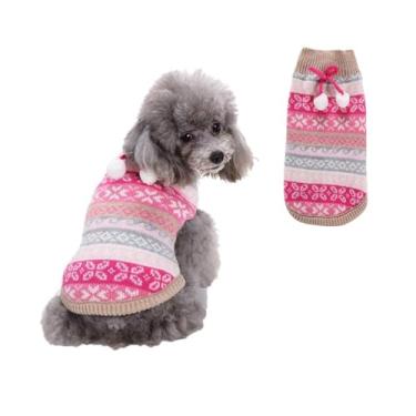 Imagem de Suéter de bola de neve para cães com design de floco de neve para animais de estimação roupas de arco para inverno e Natal (rosa, GG)