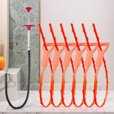 Imagem de Conjunto de 7 peças de ferramentas de remoção de entupimento de pelos para pia, banheira de chuveiro, vaso sanitário, limpador flexível para banheiro, cozinha, encanamento