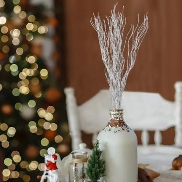 Imagem de Enfeite de árvore de Natal com glitter artificial com galhos brilhantes, guirlanda de Natal, decoração de festa de ano novo, prata, sem bola