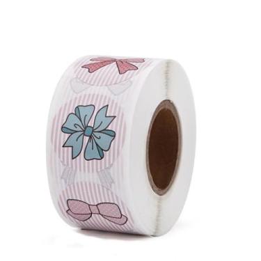 Imagem de Adesivo de etiqueta com estampa de laço fofo (500 peças/rolo), adesivo decorativo autoadesivo, decalque faça você mesmo para embrulhar presentes, álbuns, fazer diários