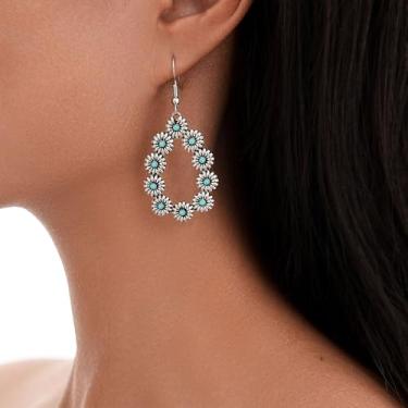 Imagem de Brincos femininos turquesa Boho com pingente de pedra natural