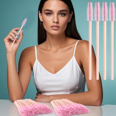 Imagem de 100 pincéis de cílios descartáveis, kits de maquiagem aplicadores de varinhas de rímel, pincéis de spoolies de cílios para extensões de cílios e sobrancelhas (rosa claro)
