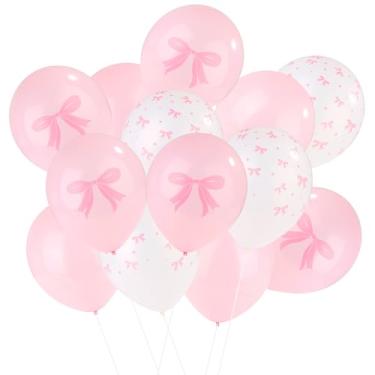 Imagem de 24 balões de laço de látex, balões com tema de laço rosa e branco de 30,5 cm para decorações de festa de aniversário, decoração de festa de casamento, noivado, artigos de festa de casamento