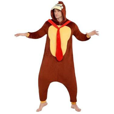 Imagem de GLIGARA Fantasia de personagem de Halloween macaco marrom macacão adulto (G)