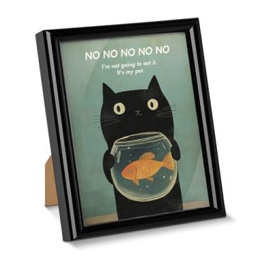 Imagem de Pôster engraçado de arte de parede de gato peixe é meu animal de estimação imagem impressa humorística para mesa, pintura emoldurada para decoração de parede de mesa de casa 15 x 20 cm, presentes para