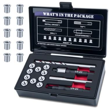 Imagem de SENNMONN Kit de reparo de rosca SAE 1/4-20 com broca HSS, torneira, contraboro, chave de instalação, 10 peças de inserção de aço inoxidável 1/4-20 x 0,380 POLEGADAS