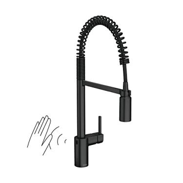 Imagem de Moen Align Matte Black Motionsense Wave Sensor Touchless One-Handle High Arc Spring Torneira de cozinha com pulverizador, torneira de pia de cozinha para bar, casa de fazenda, comercial, 5923EWBL