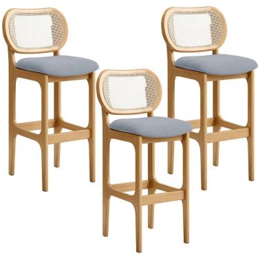 Imagem de Kit 03 Banquetas Altas Para Cozinha Bancada Sala Tela Betta Fixa L02 Suede Cinza - Lyam