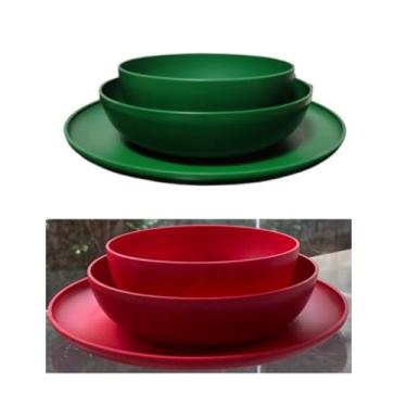 Imagem de ogo de 3 Pratos Resistente Linha Colours – Variedade de Cores, Livre de BPA e Uso no Micro-ondas | Prato Raso, Fundo e Bowl Modernos(Kit 2 jogo de prato/1VM/1Verde)