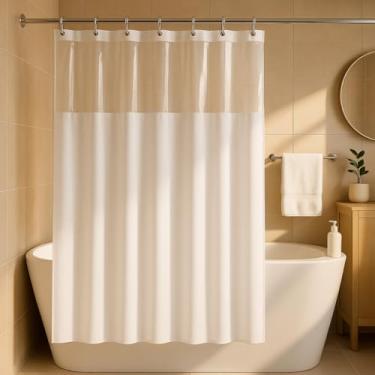 Imagem de Box Banheiro, Cortina Box Pvc Impermeável Antimofo com Visor 1,38m X 1,98m TranslúCido Higiene Durável Ganchos(BRANCA C/VISOR)